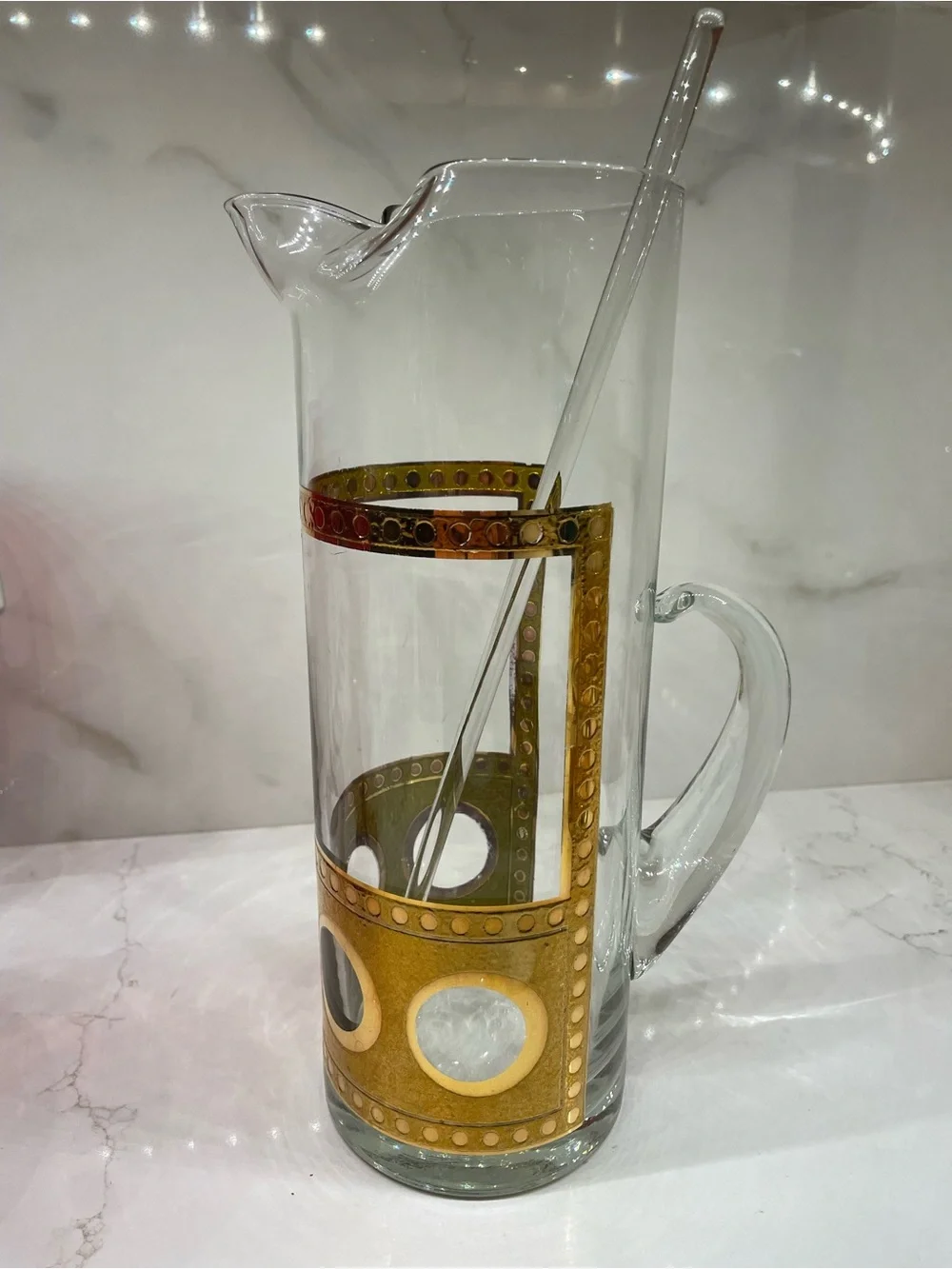 Vintage Culver Antigua Martini Pitcher and Glasses Antique Gold Crackle 13 Piece